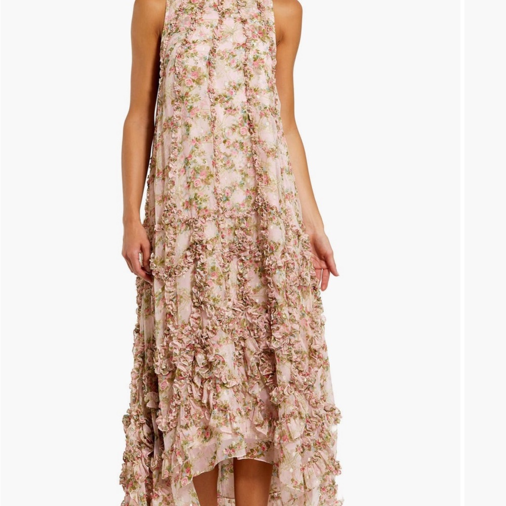 Mac duggal floral micro ruffle chiffon dress